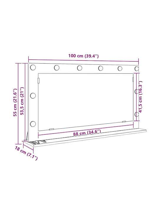 vidaXL Rechteckiger Badezimmerspiegel LED aus MDF 100x55cm Beige