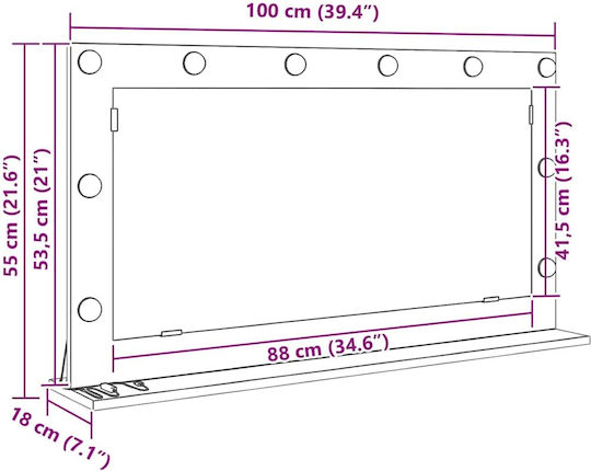vidaXL Правоъгълена Банско Огледало LED от MDF 100x55см Бежов