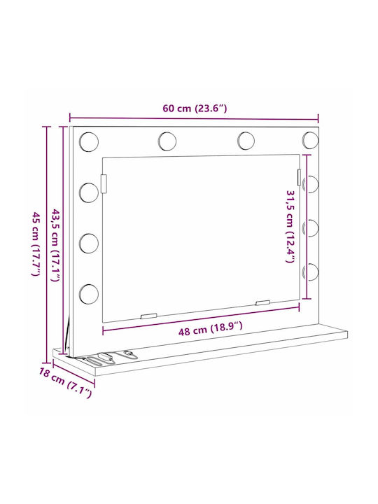 vidaXL Ορθογώνιος Καθρέπτης Μπάνιου Led με Ράφι 60x45cm Μπεζ