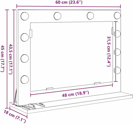 vidaXL Rechteckiger Badezimmerspiegel LED mit Regal 60x45cm Beige