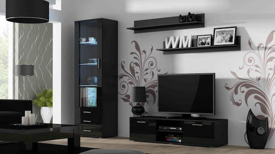 Soho Standvitrine Fürs Wohnzimmer Aus Spanplatte Schwarz Verglast 41x60x192cm