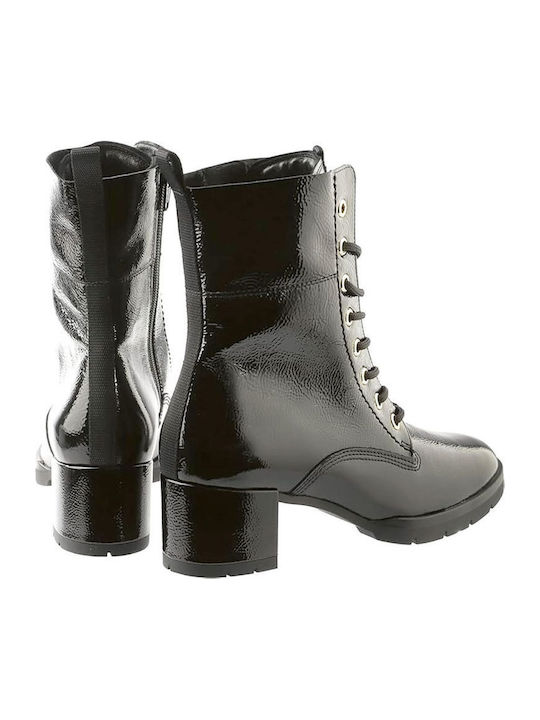 Women's Ankle Boots made of Patent Leather with Medium Heel Black