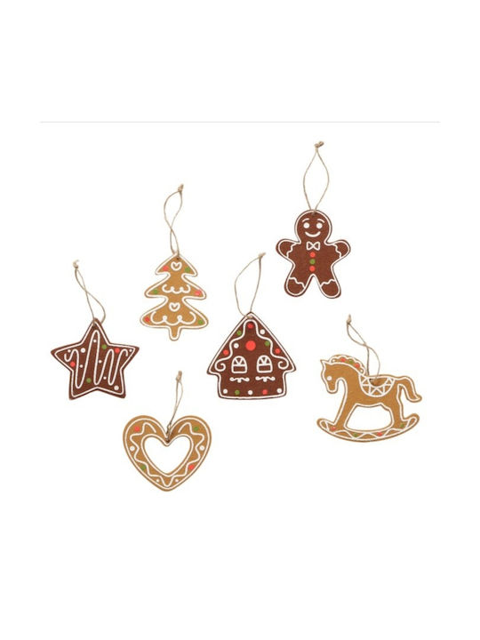 Gingerbread Σετ Μπισκότα Χριστουγεννιάτικα Στολίδια Καφέ 6 Τεμάχια