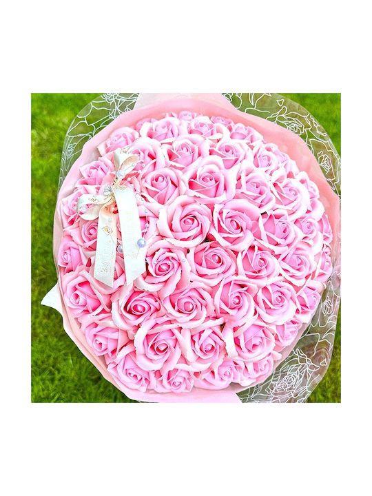 Buchet De Trandafiri Roz 51 Trandafiri Săpun 35 Cm