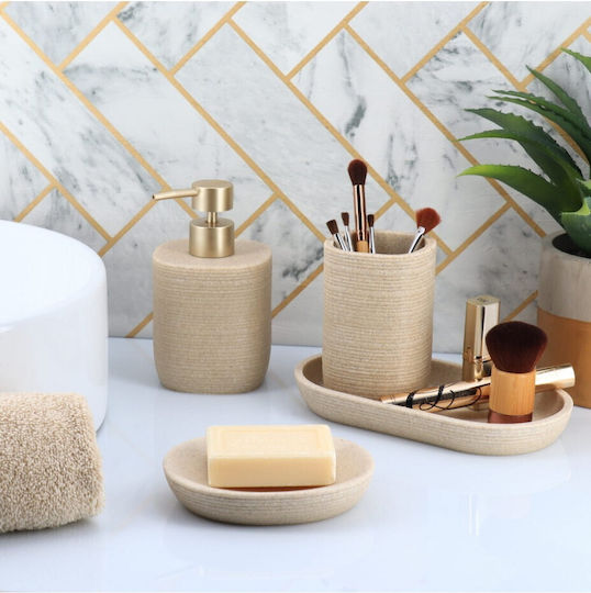 Bathroom Cup Polyresin Striped Light Brown