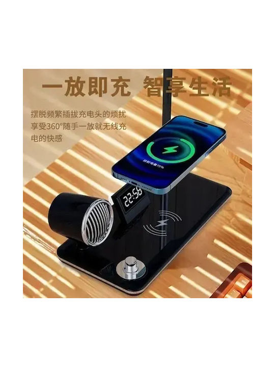 Tabletop Rechargeable Wireless Alarm Clock Lamp & Bt Speaker – Black
