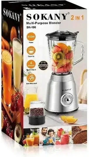Sokany Блендер с Пластмасова Каната 1,5 л 800W Inox SK-186