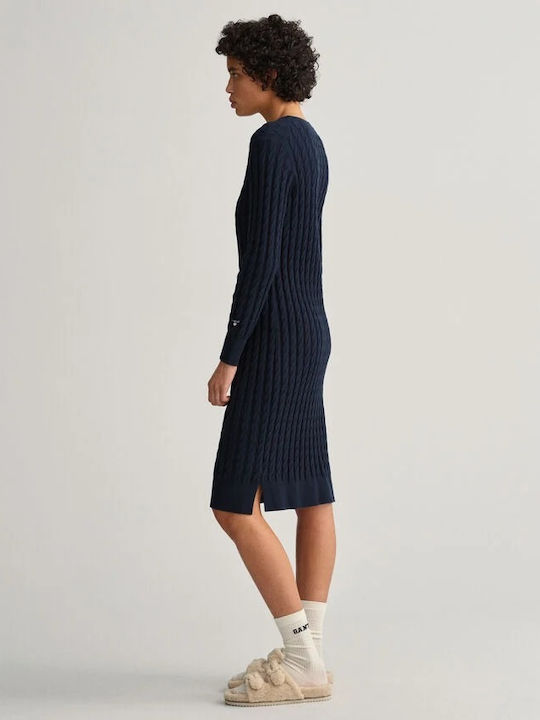 Midi Φόρεμα Πλεκτό Navy Μπλε