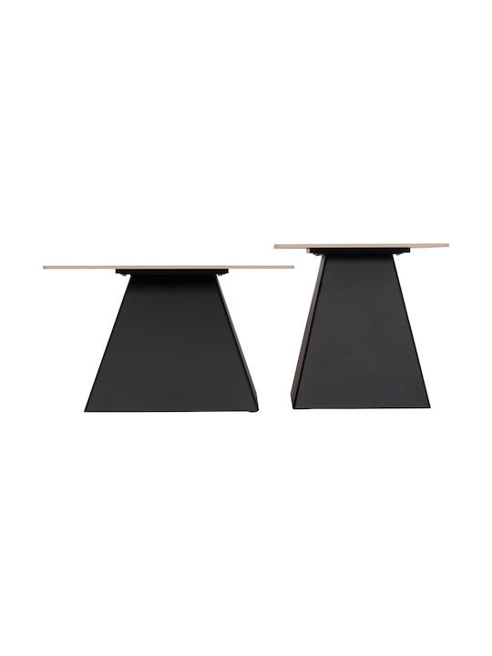 Square Central Coffee Table Sintered Glass Black 2 Pieces W70xL70xH42cm