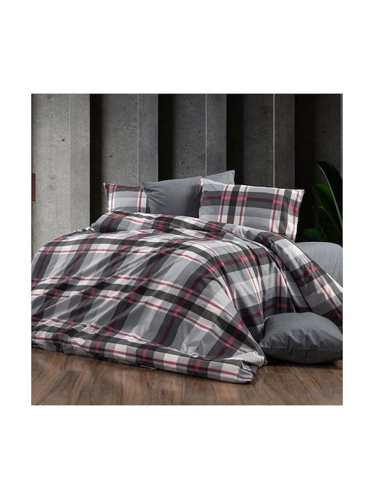 Dimcol Εκάβη Σετ Μαξιλαροθήκες με Φάσα 424 Grey-bordeaux 50x70εκ.