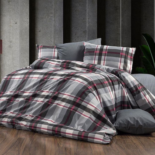 Dimcol Εκάβη Σετ Μαξιλαροθήκες με Φάσα 424 Grey-bordeaux 50x70εκ.