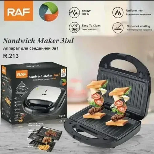 Raf Τοστιέρα με Αποσπώμενες Πλάκες για 2 Τοστ 1200W Μαύρη