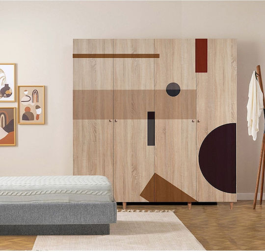 Patru uși Dulap de Haine Natural Oak 180x52x192cm STE-001011-V1665