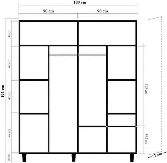 Patru uși Dulap de Haine Natural Oak 180x52x192cm STE-001011-V1665
