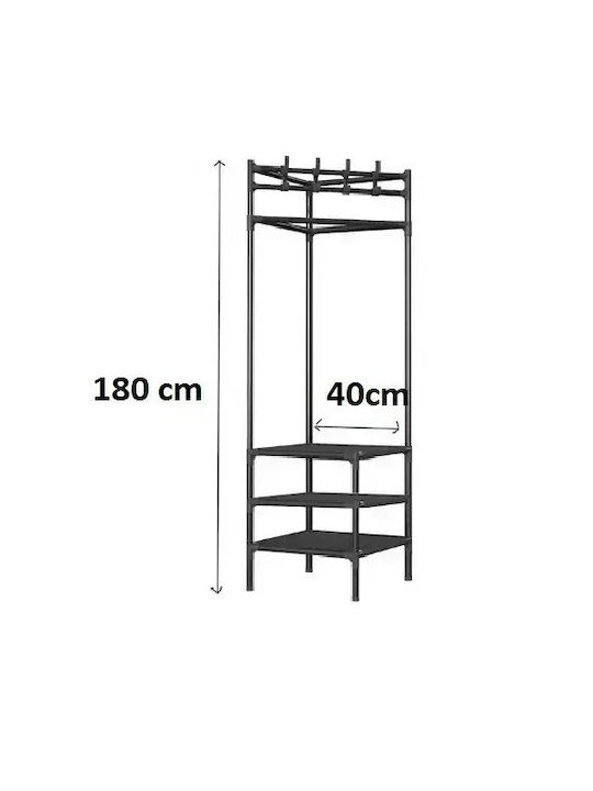 Eingangsmöbel mit Garderobe & Schuhschrank Black Velvet-Black Metal 185x40x40cm