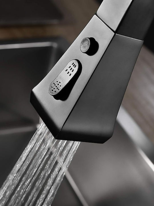 Three-Way Mixer Counter Faucet Shower Black