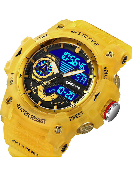Stryve Ceas Digital Pentru Bărbați 52.5mm Cu Baterie Și Curea Din Cauciuc Galbenă