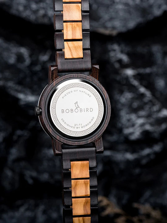 Bobo Bird Ceas Bărbați 46mm Baterie cu Brățară Din Lemn Maro