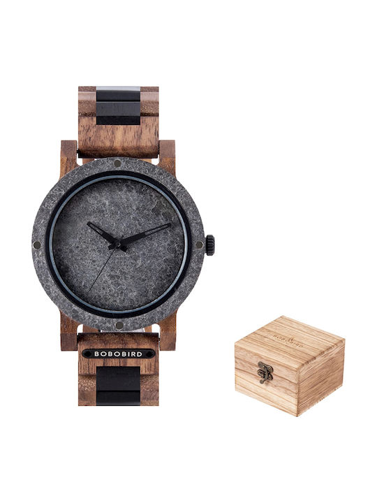 Bobo Bird Ceas Bărbați 46mm Baterie cu Brățară Din Lemn Maro