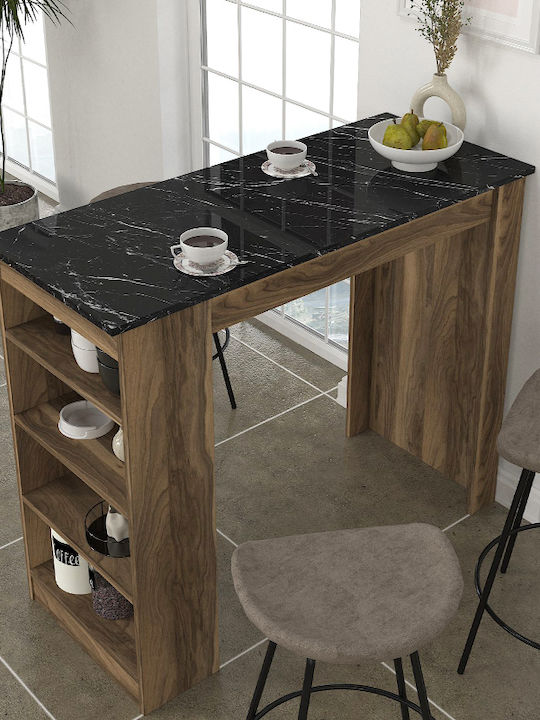 Monaco Table Bar with Marble Surface Walnut - Black Marble Effect 120x51.6x101.8cm