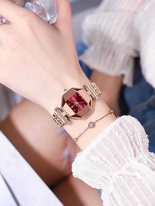 Poedagar Ceas de Damă cu Rose Gold Brățară Metalică