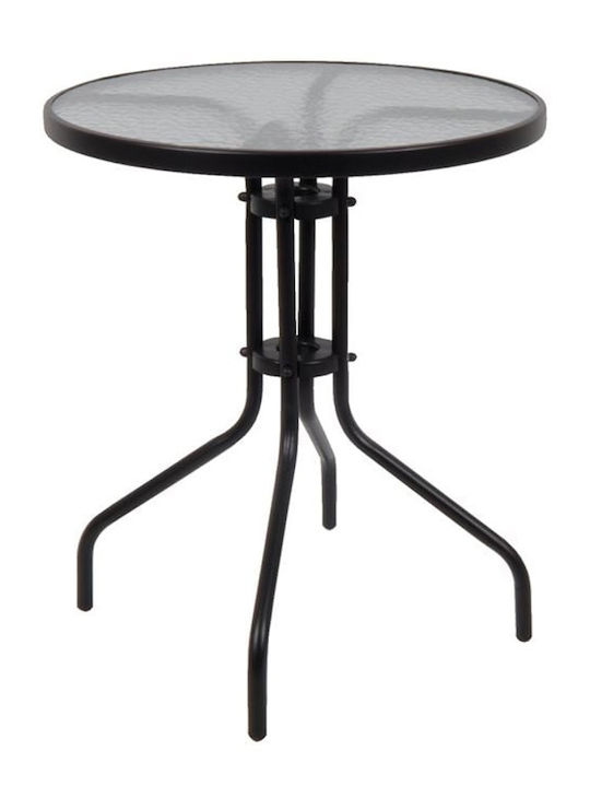 Baleno Outdoor Dinner Free Standing Table with Glass Surface and Metal Frame Black 60x60x70cm