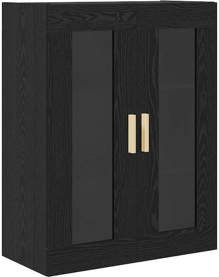 Wall Living Room Display Cabinet made of Particleboard with Glass Black Beech 70x34x90cm