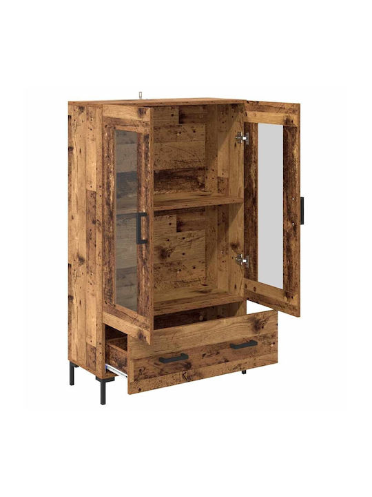 Living Room Display Cabinet Made of Wood & Metal with Windowed Old Wood 69.5x31x115cm