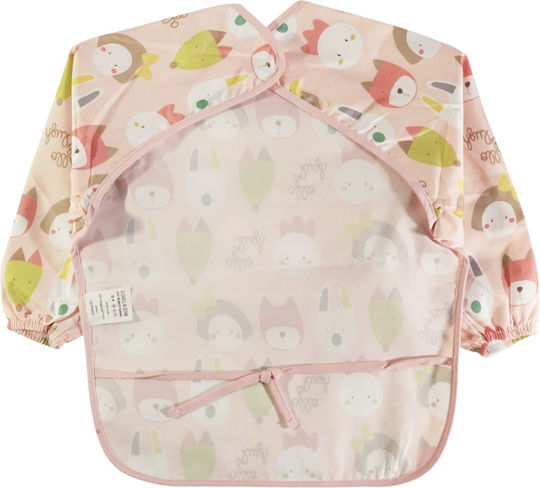 Buude Αδιάβροχη Ποδιά Υφασμάτινη με Αυτοκόλλητο, Τσέπη & Μανίκια Ροζ