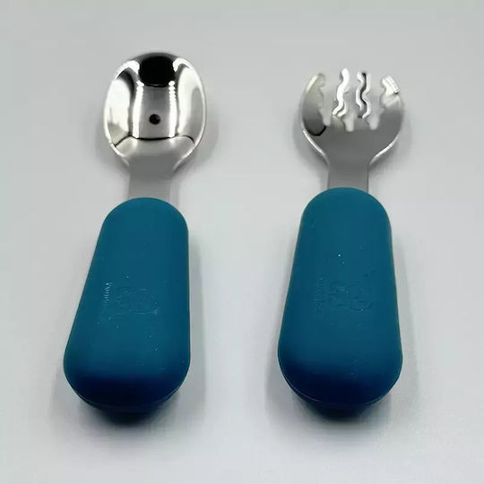 Pandaboo Baby Set with Fork made of Silicone Blue 2pcs