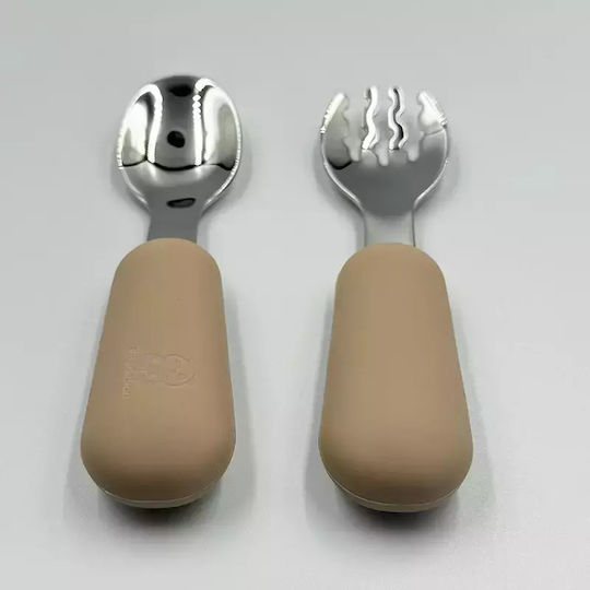 Pandaboo Baby Set with Fork made of Silicone Pink 2pcs
