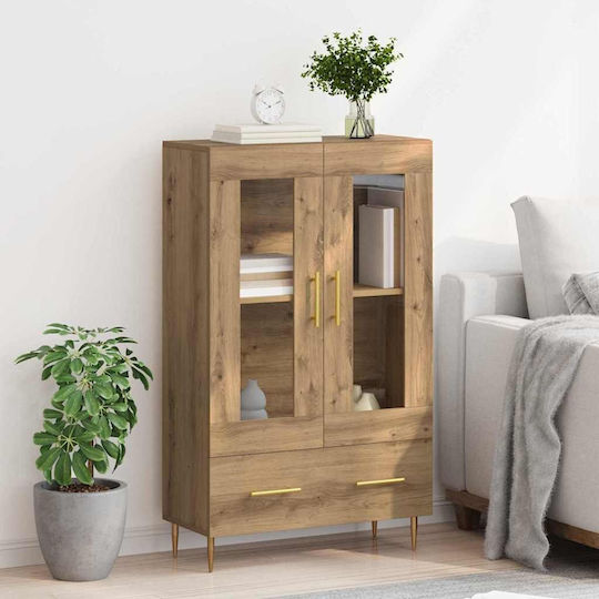 Wall Living Room Display Cabinet made of Wood & Metal with Glass 69.5x31x115cm