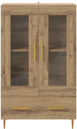Wall Living Room Display Cabinet made of Wood & Metal with Glass Artisan Oak 69.5x31x115cm