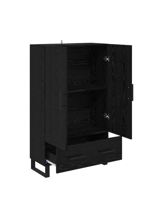 Living Room Display Cabinet made of Wood and Metal with Glass Black Oak 69.5x30x115cm