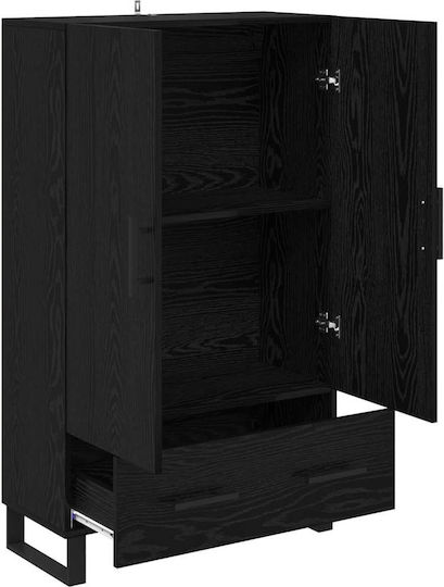 Living Room Display Cabinet made of Wood and Metal with Glass Black Oak 69.5x30x115cm