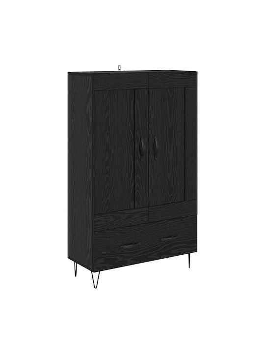 Wand Wohnzimmer Vitrine aus Holz & Metall mit Glas Black Beech 69.5x31x115cm