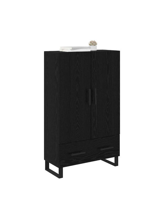 Living Room Display Cabinet made of Wood and Metal with Glass Black Oak 69.5x30x115cm