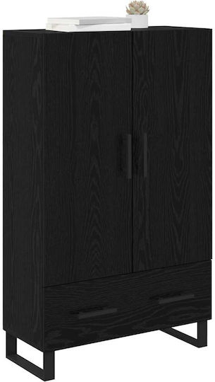 Living Room Display Cabinet made of Wood and Metal with Glass Black Oak 69.5x30x115cm