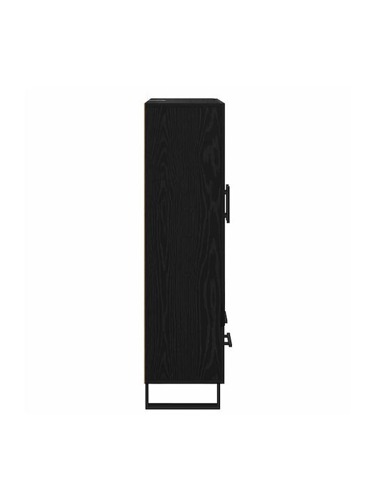 Living Room Display Cabinet made of Wood and Metal with Glass Black Oak 69.5x30x115cm