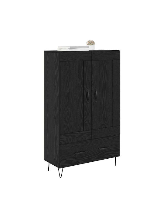 Wand Wohnzimmer Vitrine aus Holz & Metall mit Glas Black Beech 69.5x31x115cm