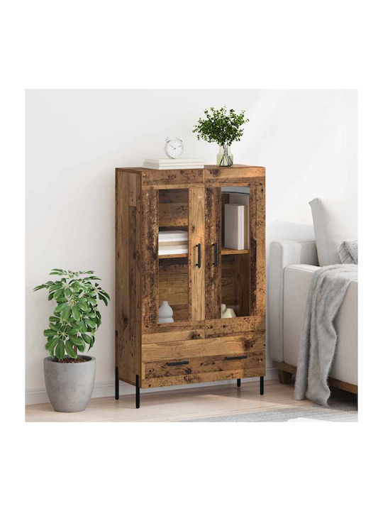 Corona Wall Living Room Display Cabinet made of Wood & Metal with Glass Old Wood 69.5x31x115cm