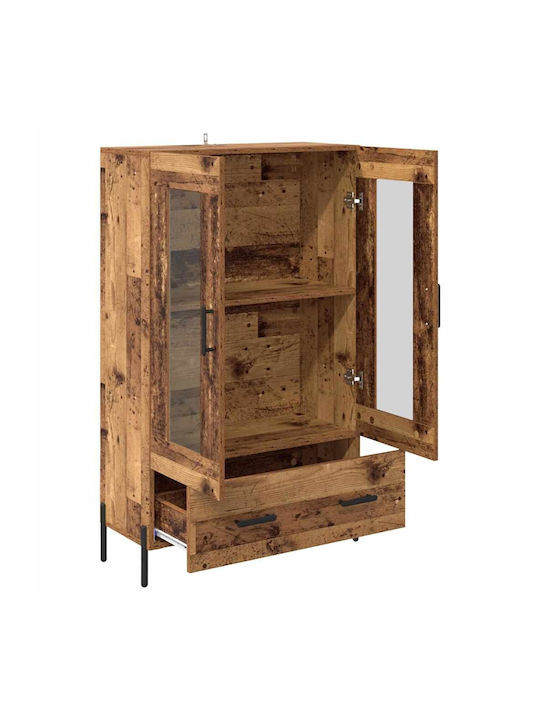 Corona Wall Living Room Display Cabinet made of Wood & Metal with Glass Old Wood 69.5x31x115cm