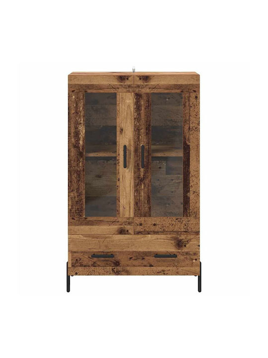 Corona Wall Living Room Display Cabinet made of Wood & Metal with Glass Old Wood 69.5x31x115cm