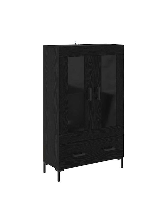 Living Room Display Cabinet Made of Wood & Metal with Windowed Black Beech 69.5x31x115cm