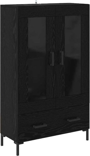 Living Room Display Cabinet Made of Wood & Metal with Windowed Black Beech 69.5x31x115cm