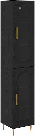 Wall Living Room Display Cabinet made of Wood & Metal with Glass Black Beech 34.5x34x180cm