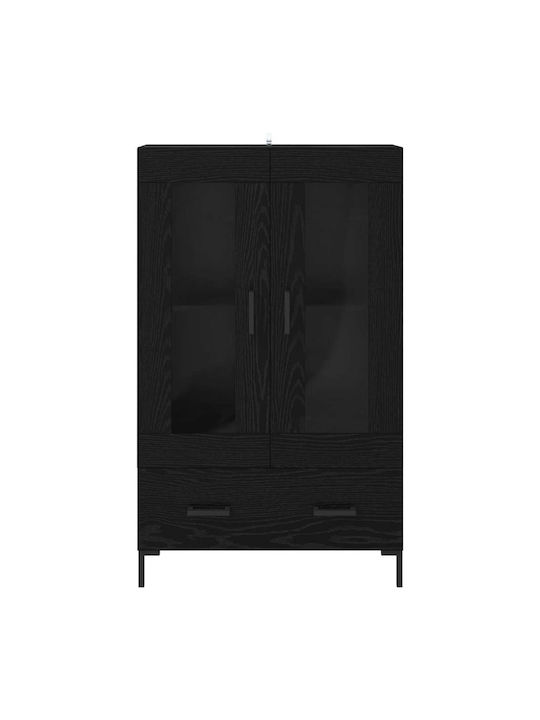 Living Room Display Cabinet Made of Wood & Metal with Windowed Black Beech 69.5x31x115cm