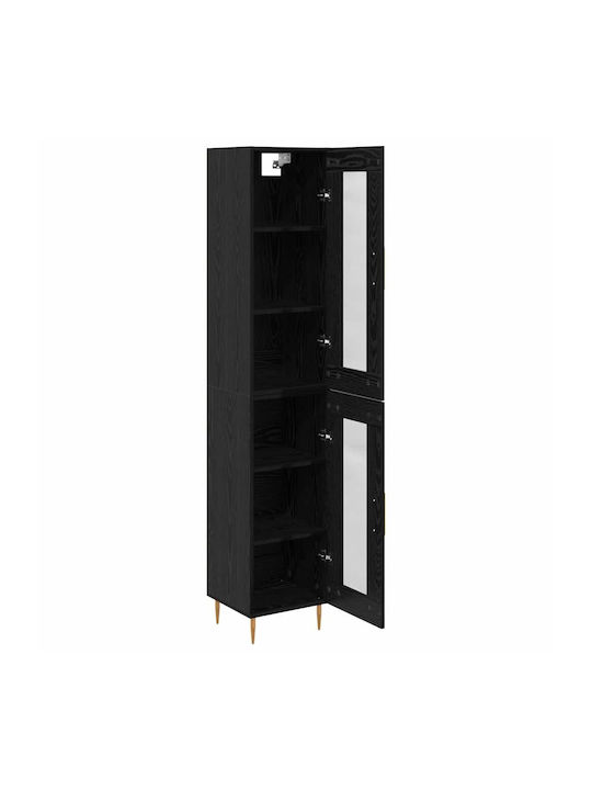 Wand Wohnzimmer Vitrine aus Holz & Metall mit Glas Black Beech 34.5x34x180cm