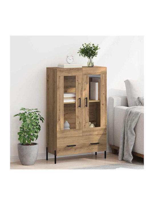 Corona Wall Living Room Display Cabinet made of Wood & Metal with Glass Artisan Oak 69.5x31x115cm