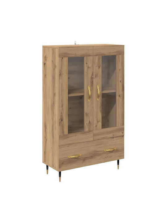 Wall Living Room Display Cabinet made of Wood & Metal with Glass Artisan Oak 69.5x31x115cm